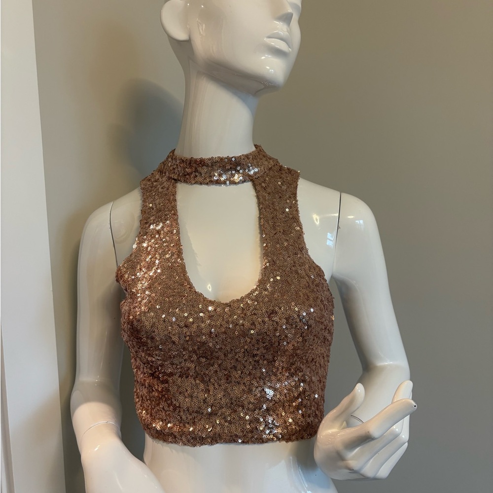 Fashion Nova Sequin Crop Top in Gold